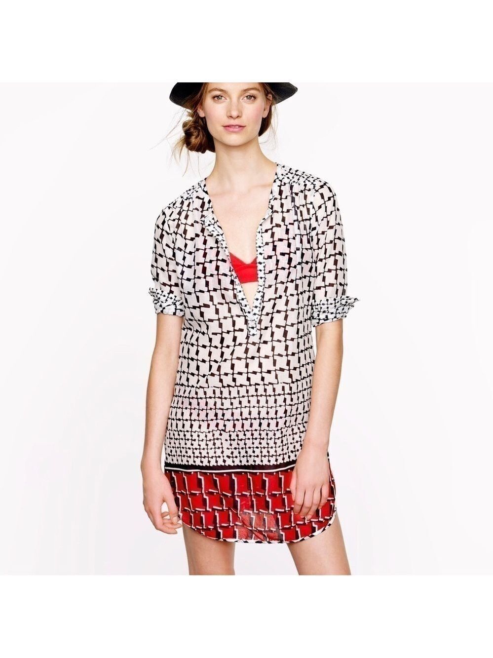 J. Crew Cubist Houndstooth Tunic Cover-Up